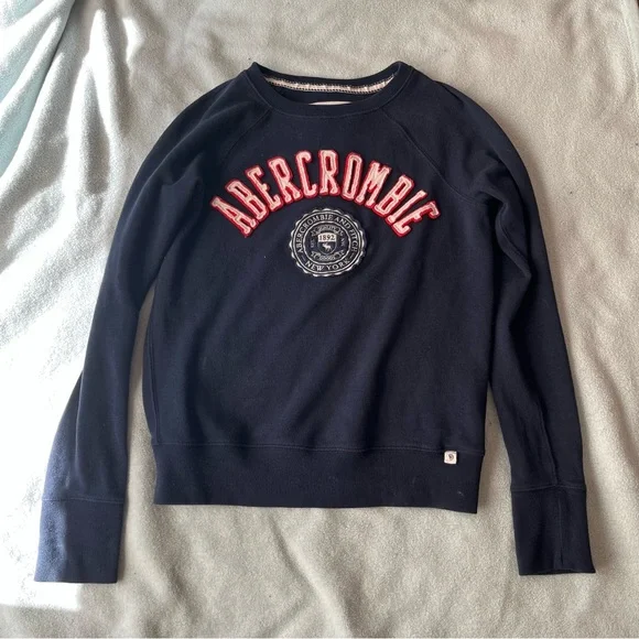 Vintage y2k Navy Abercrombie Spellout Preppy Sweater - Picture 3 of 5